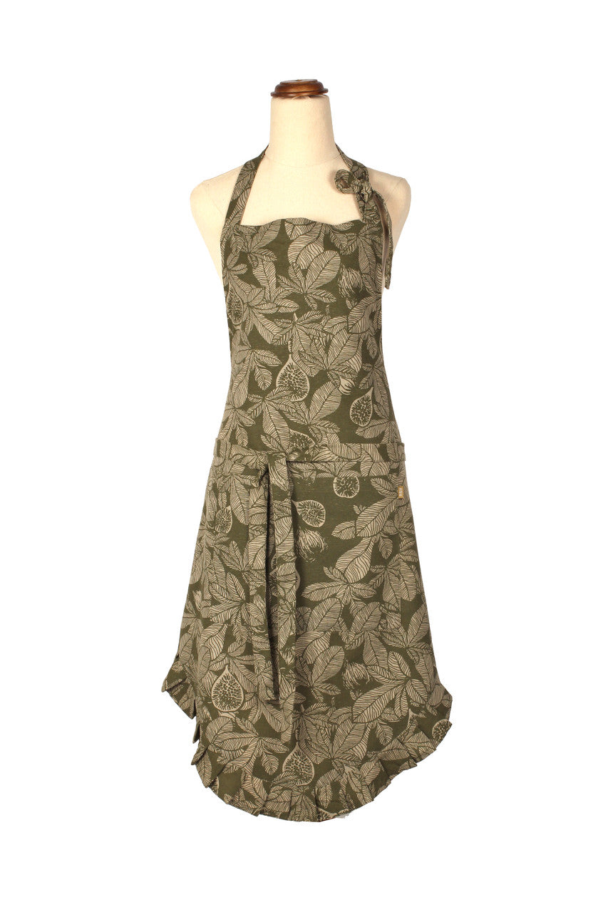 olive green fig apron on a mannequin.