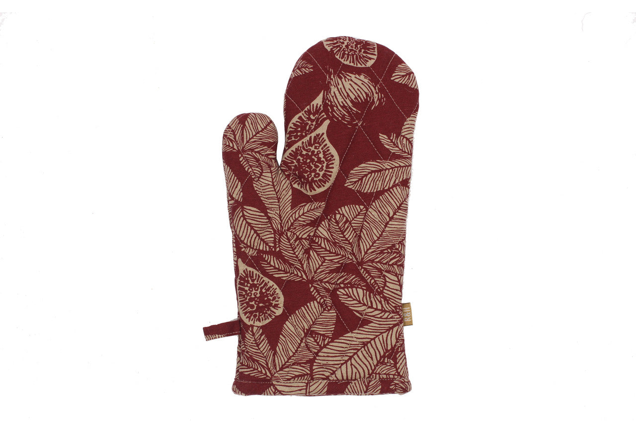 ruby oven mitt on a white background.
