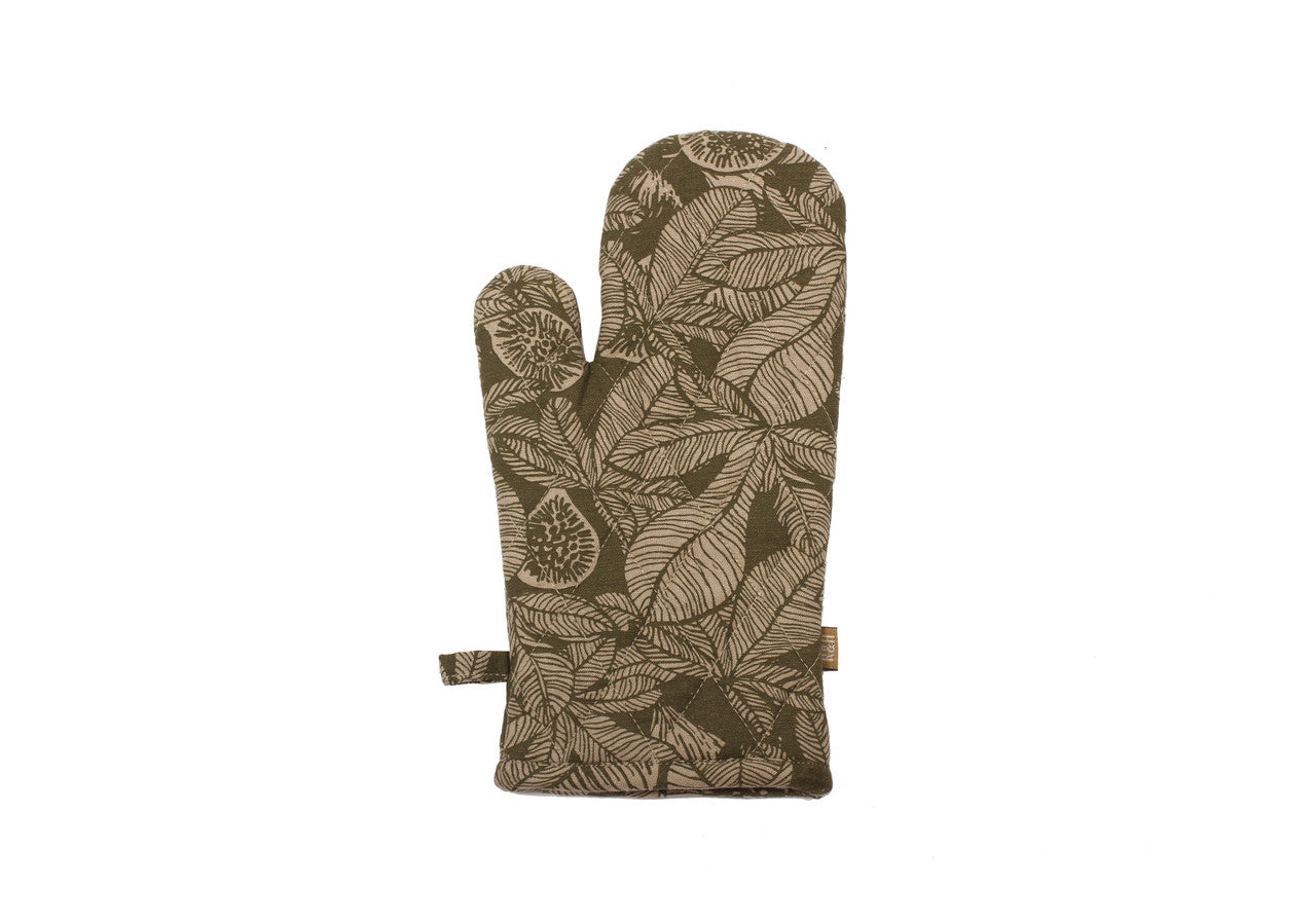 olive green oven mitt on a white background.