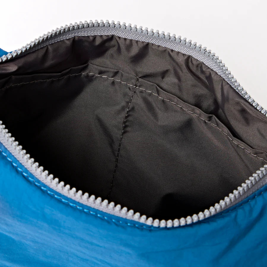 interior view of blue shoulder bag