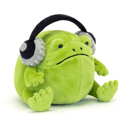 Ricky rainfrog with headphones plush toy.