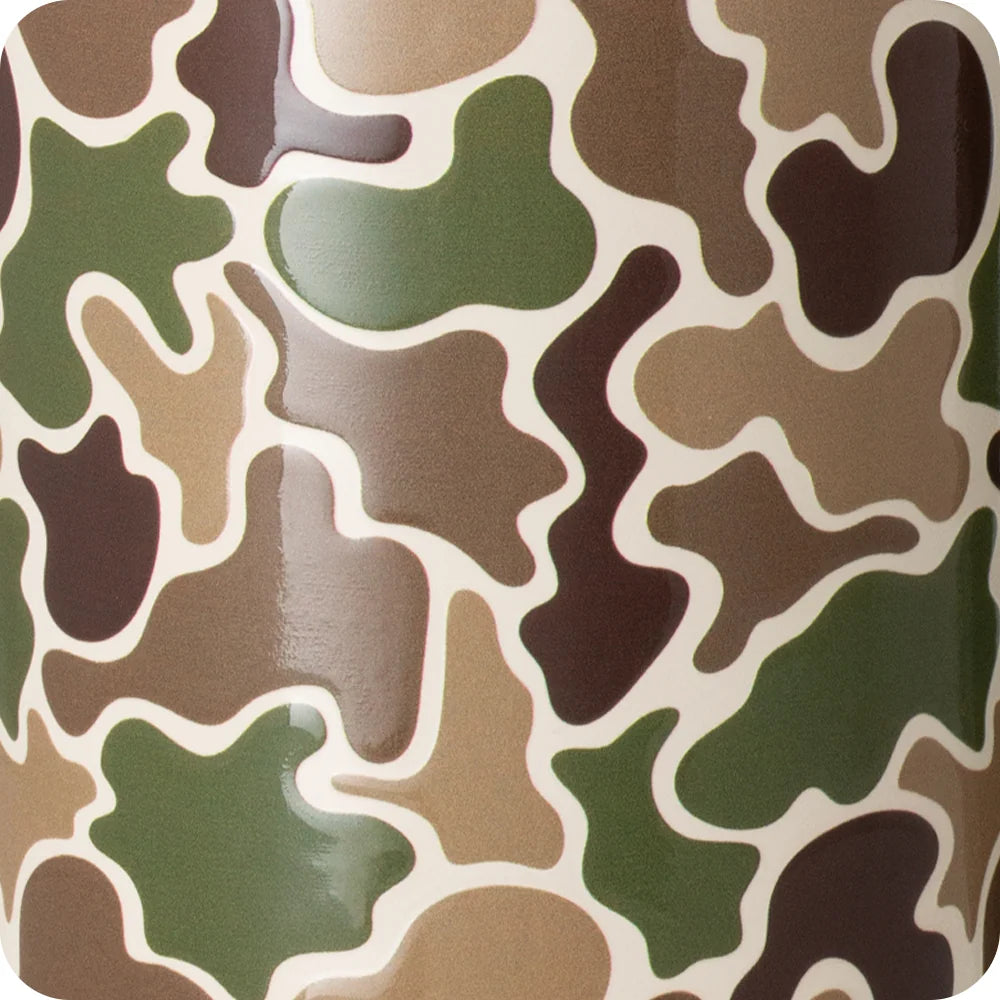 Close-up of a camouflage pattern with brown, green, and beige colors.