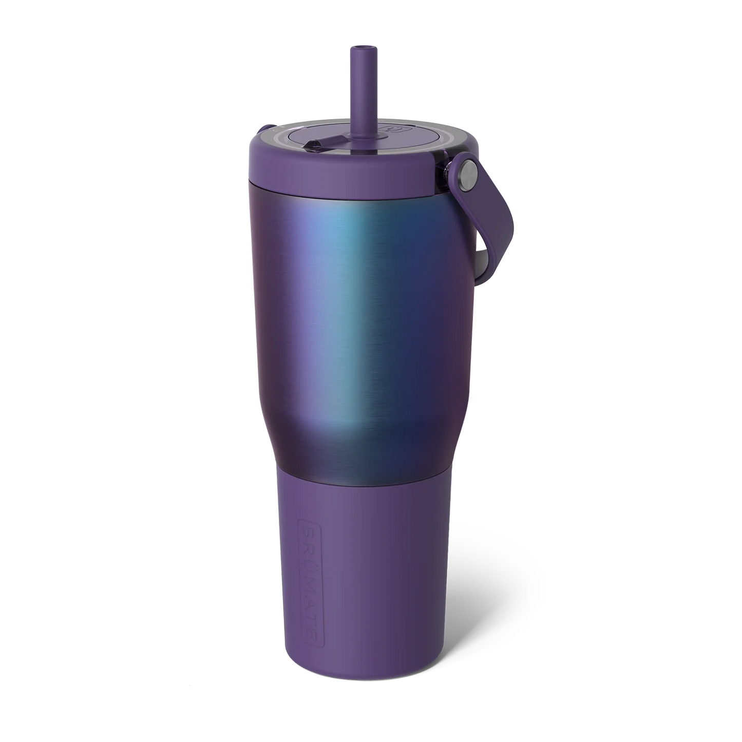 dark aura purple iridescent  tumbler with straw and swing handle on top