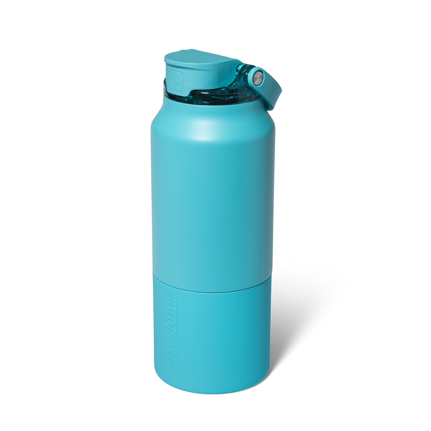 Turquoise water bottle shown on a white background