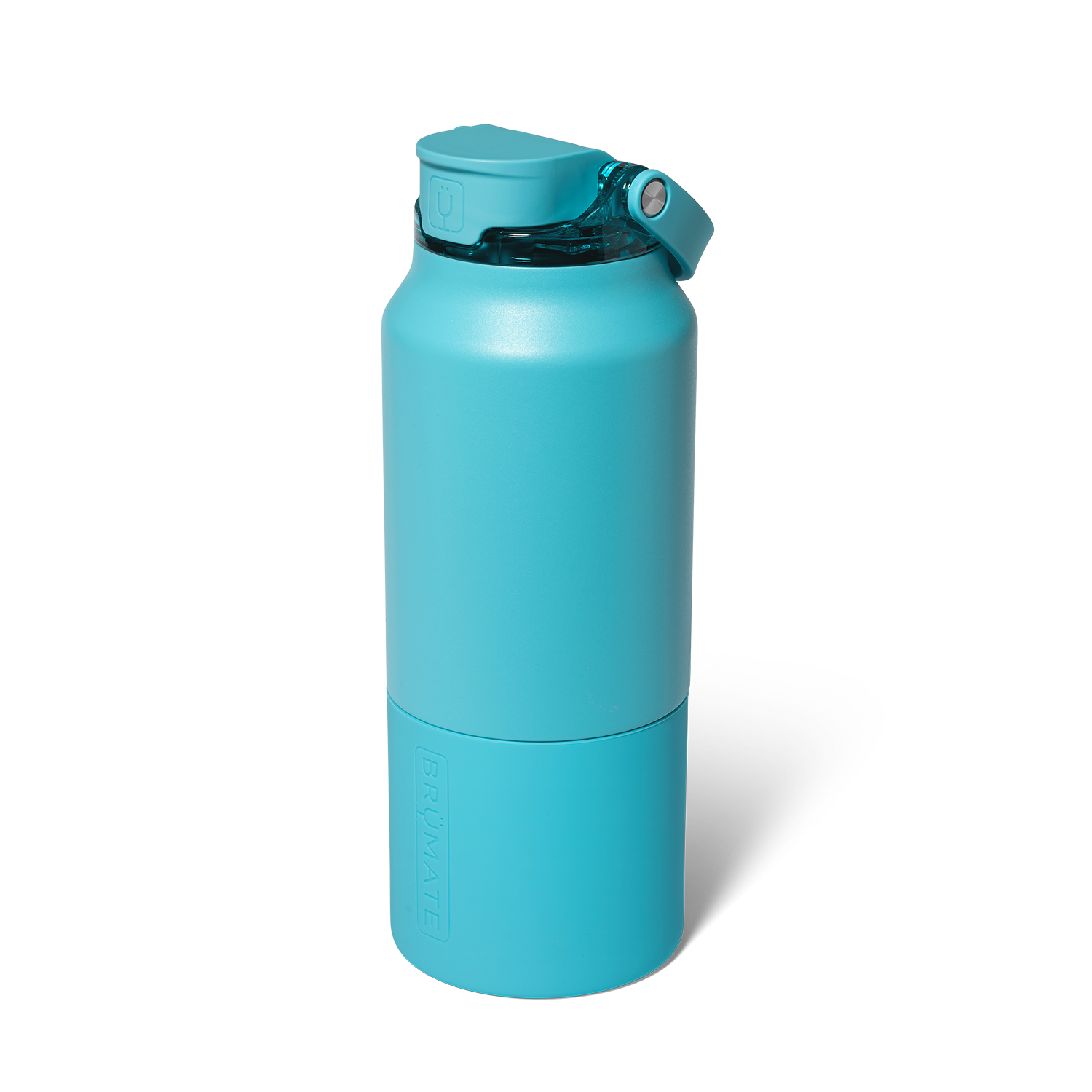 Turquoise water bottle shown on a white background