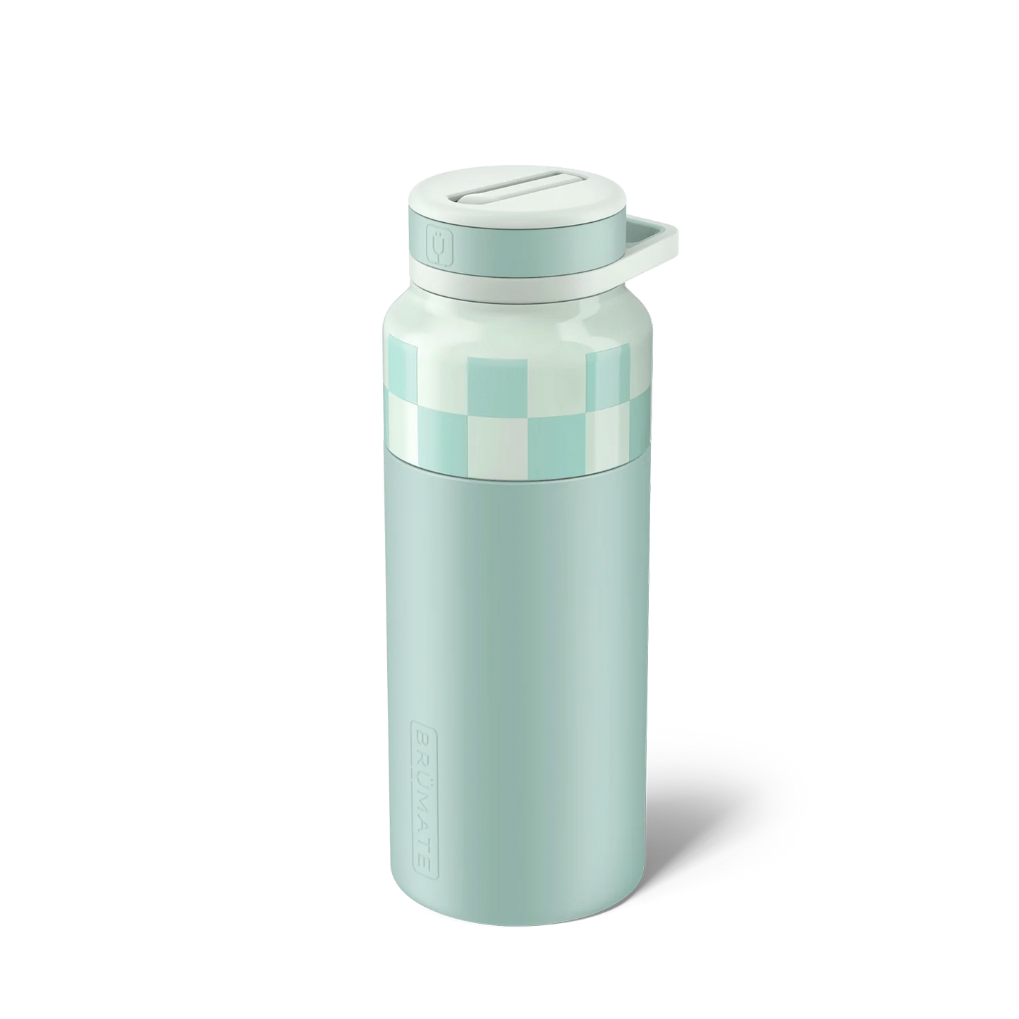 seafoam checker rotera water bottle on a white background.