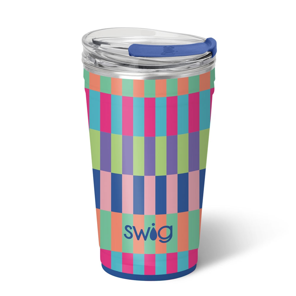 Brite Stripe 24 ounce Party Cup with colorful check design