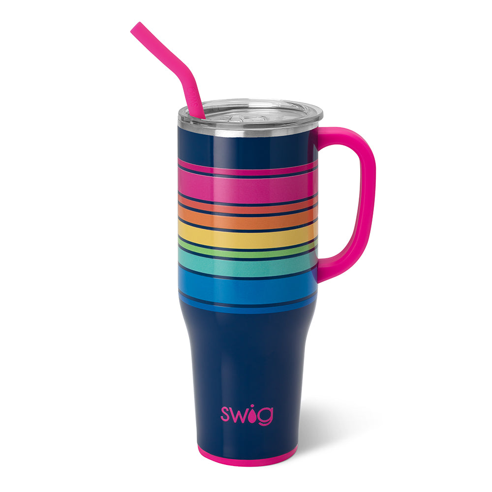 electric slide 40 ounce mega mug with straw and displayed against a white background