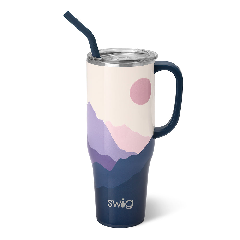 moon shine 40 ounce mega mug with straw and displayed against a white background