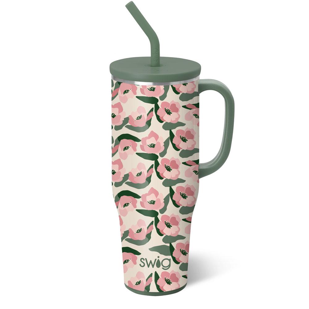 Sweet Pea 40 ounce Mega Mug with green handle and lid