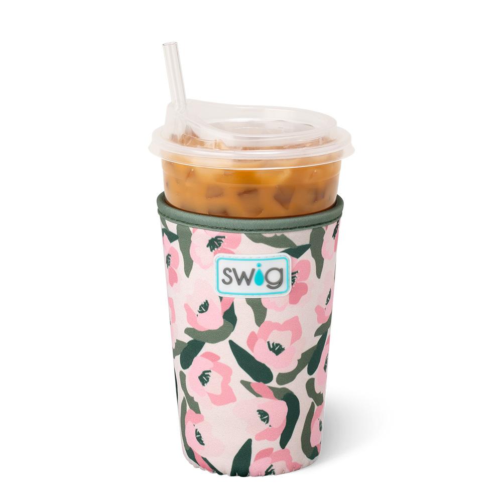 Sweet Pea Iced Cup Coolie with an iced beverage in it