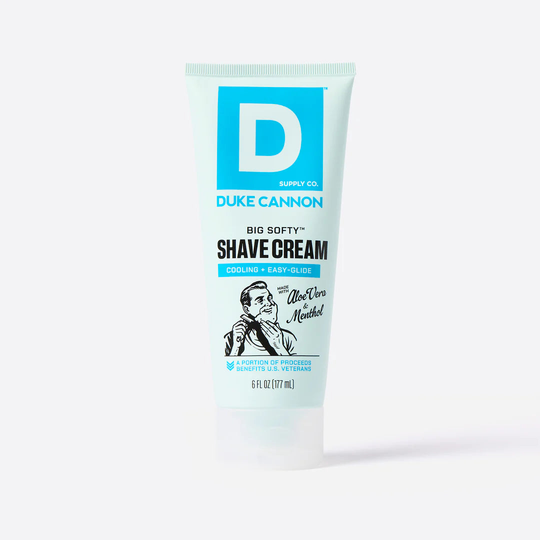 Duke Cannon shave cream tube on a white background