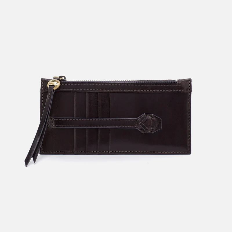front view of carte card wallet in the dark grey black color called flintrock