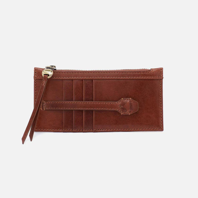 front view of carte card wallet in the reddish brown color called pecan ridge
