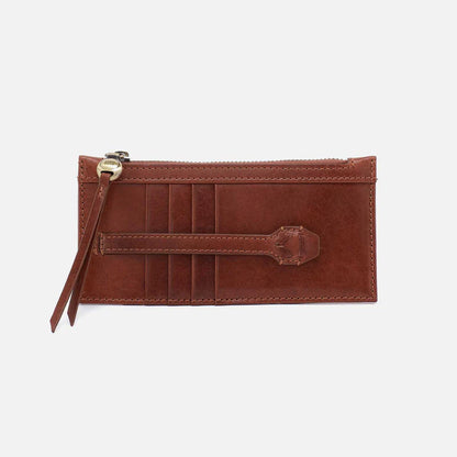 front view of carte card wallet in the reddish brown color called pecan ridge