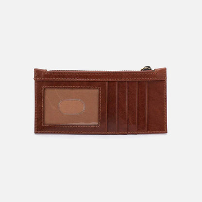 back I.D. view of carte card wallet in the reddish brown color called pecan ridge