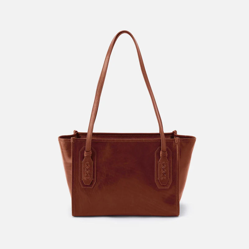 front view of the expedition small tote bag in the reddish brown color pecan ridge