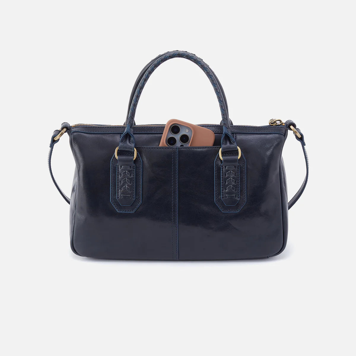 back view of expedition satchel in navy horizon