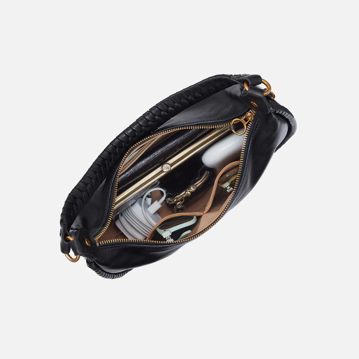 top down view of stuff inside the black mia bag
