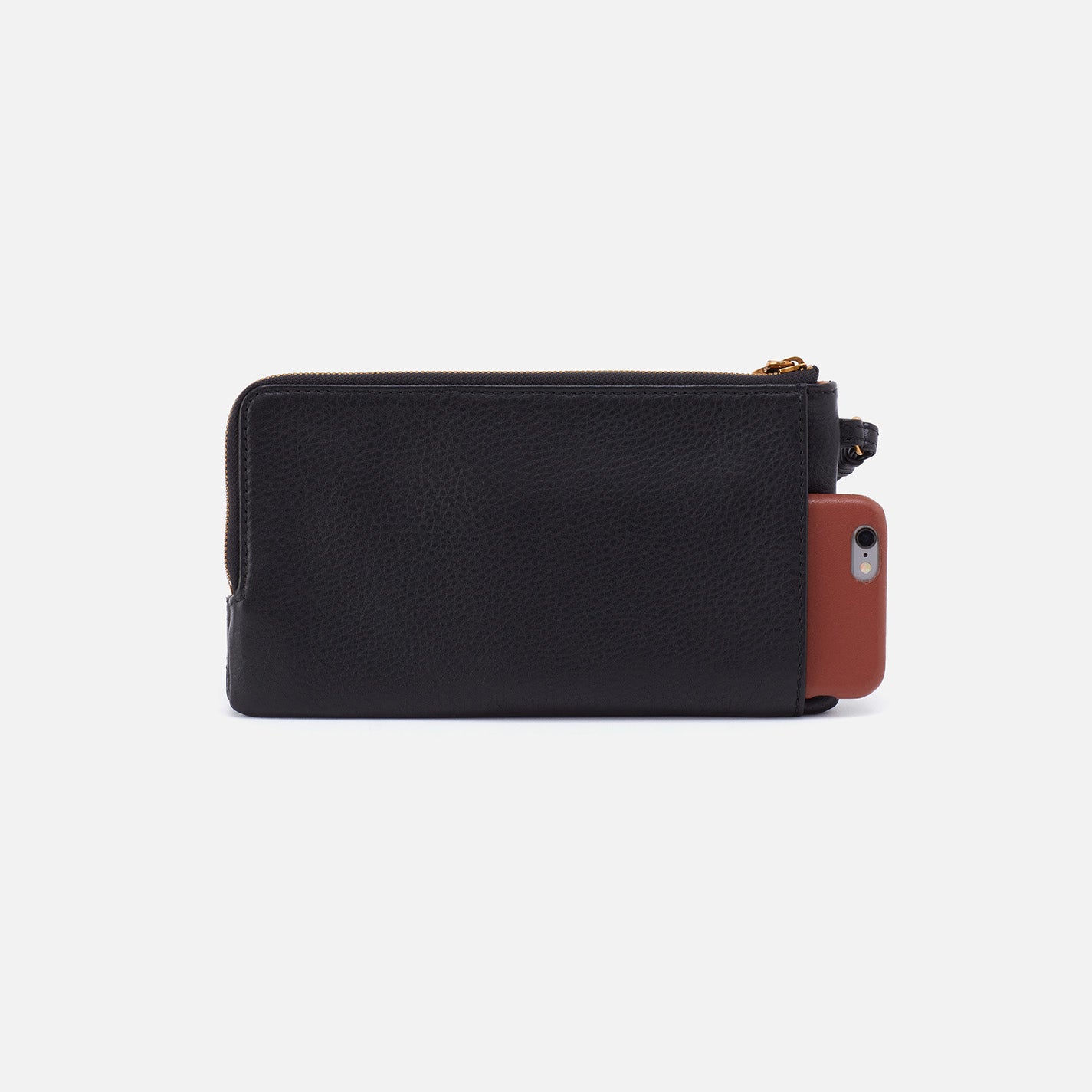 back view of black  Dayton Wristlet with phone in pocket.