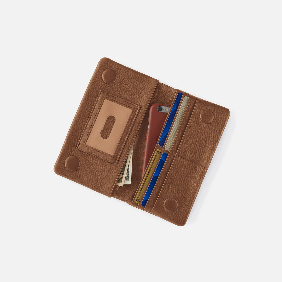 interior view of timber brown lumen continental wallet