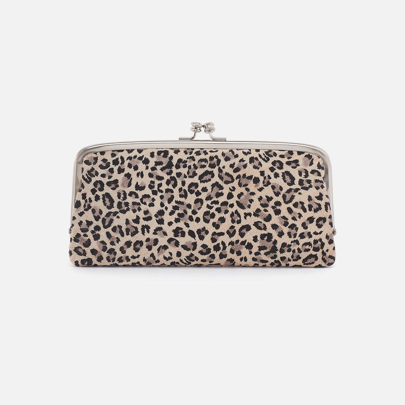 leopard Cora Large Frame Wallet on a white background.
