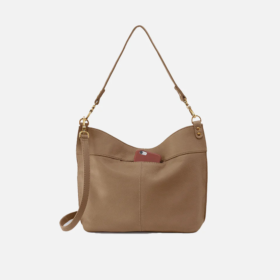 back view of cedar sagebrush Pier Crossbody Shoulder Bag with phone in pocket