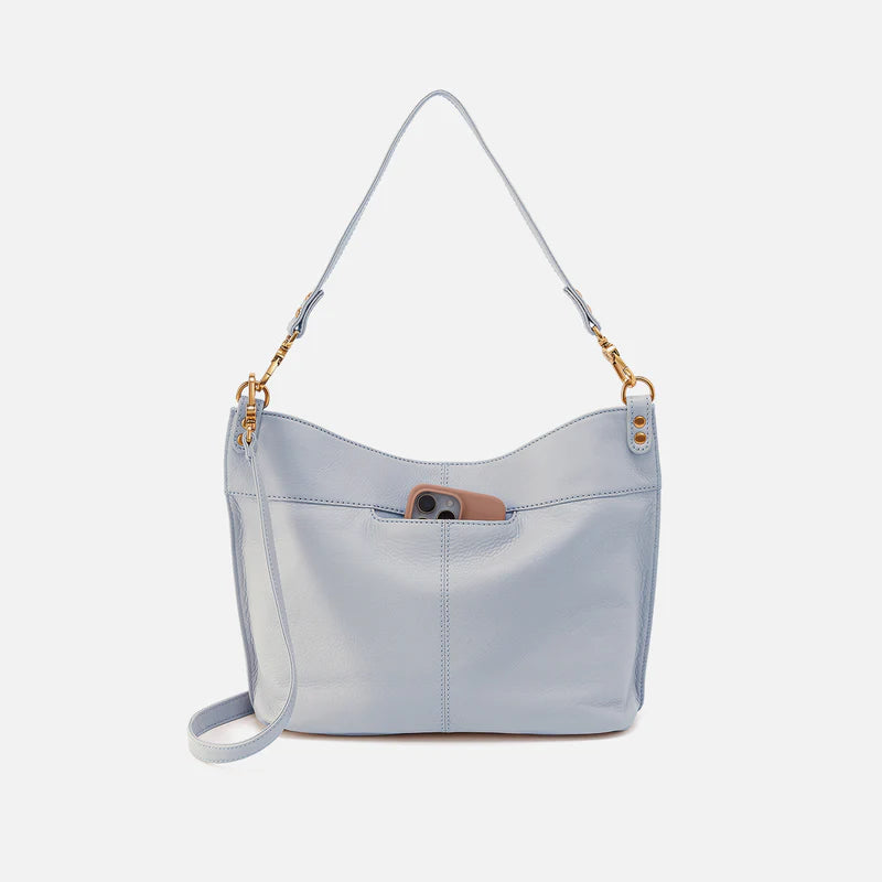 pier crossbody in indigo cloud phone pocket side