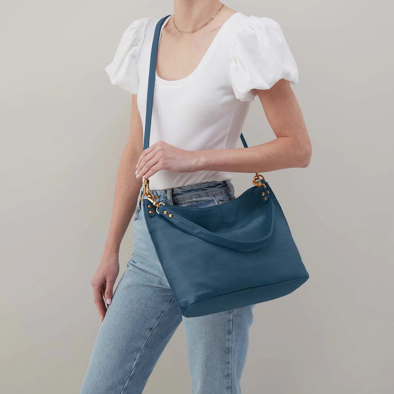 person wearing Peacock Feather Pier Crossbody Shoulder Bag