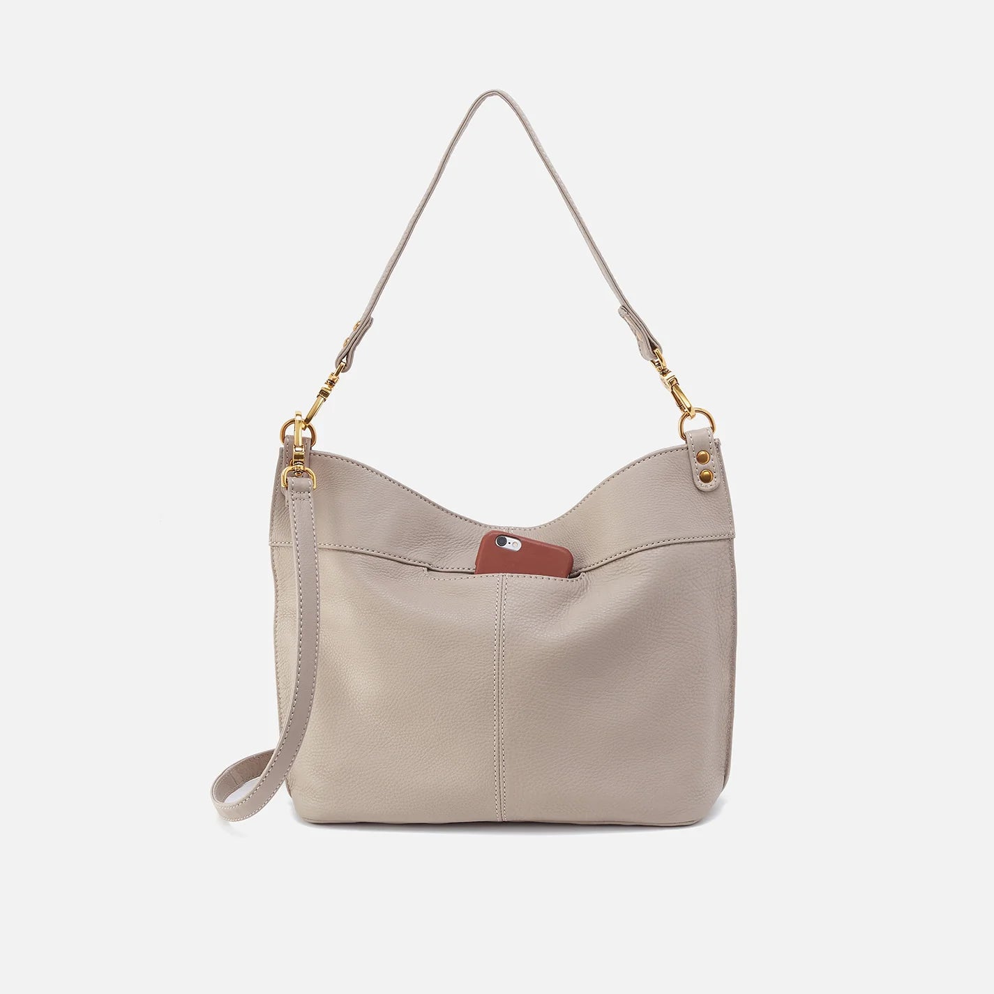 back view of taupe pier bag.