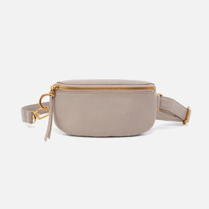 taupe fern belt bag on a white background.