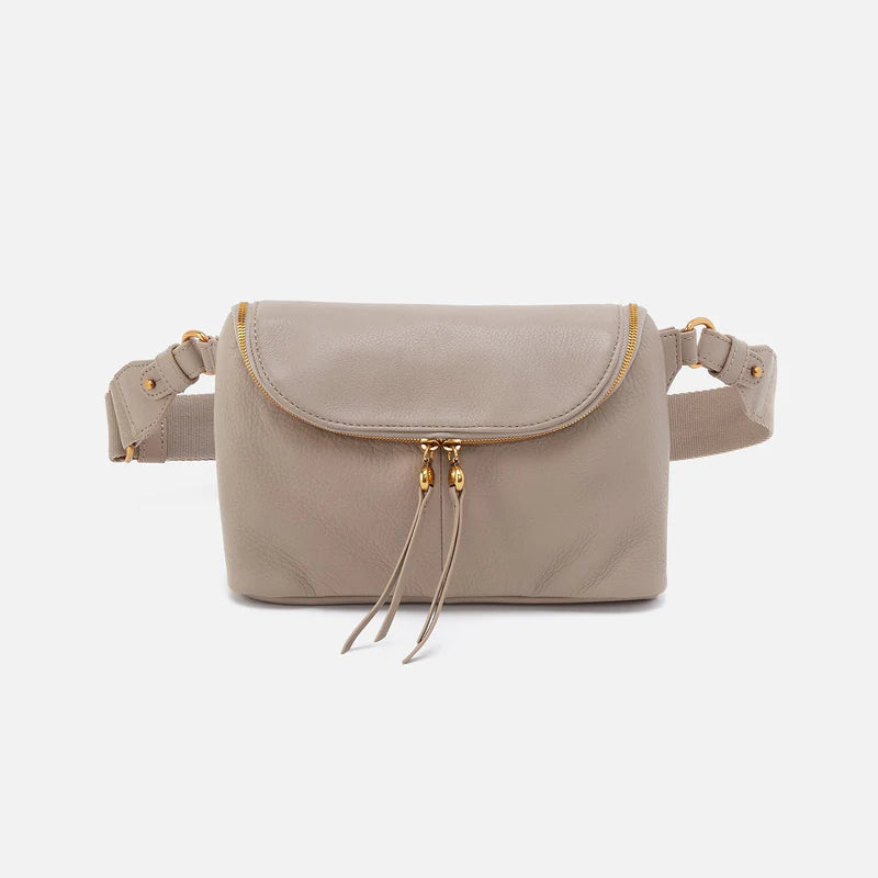 taupe fern belt bag on a white background.