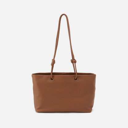 softie tote in timber brown front view with long handles