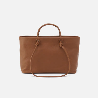 softie tote in timber brown front view with short handles