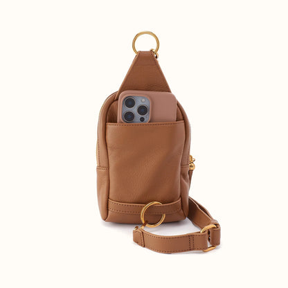 back view of the fern small sling in timber brown