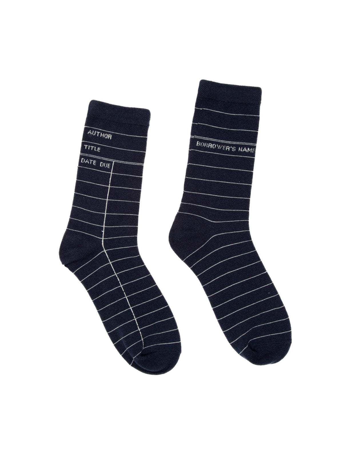 navy socks with details to make them look like library cards