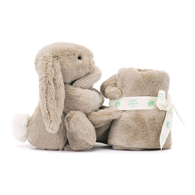 side view of beige Bashful Bunny Soother Plush Toy