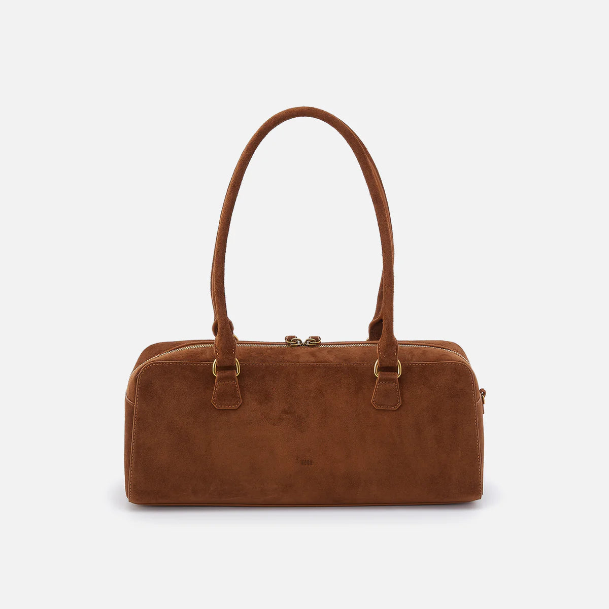 back view of the Sadie Satchel in truffle suede