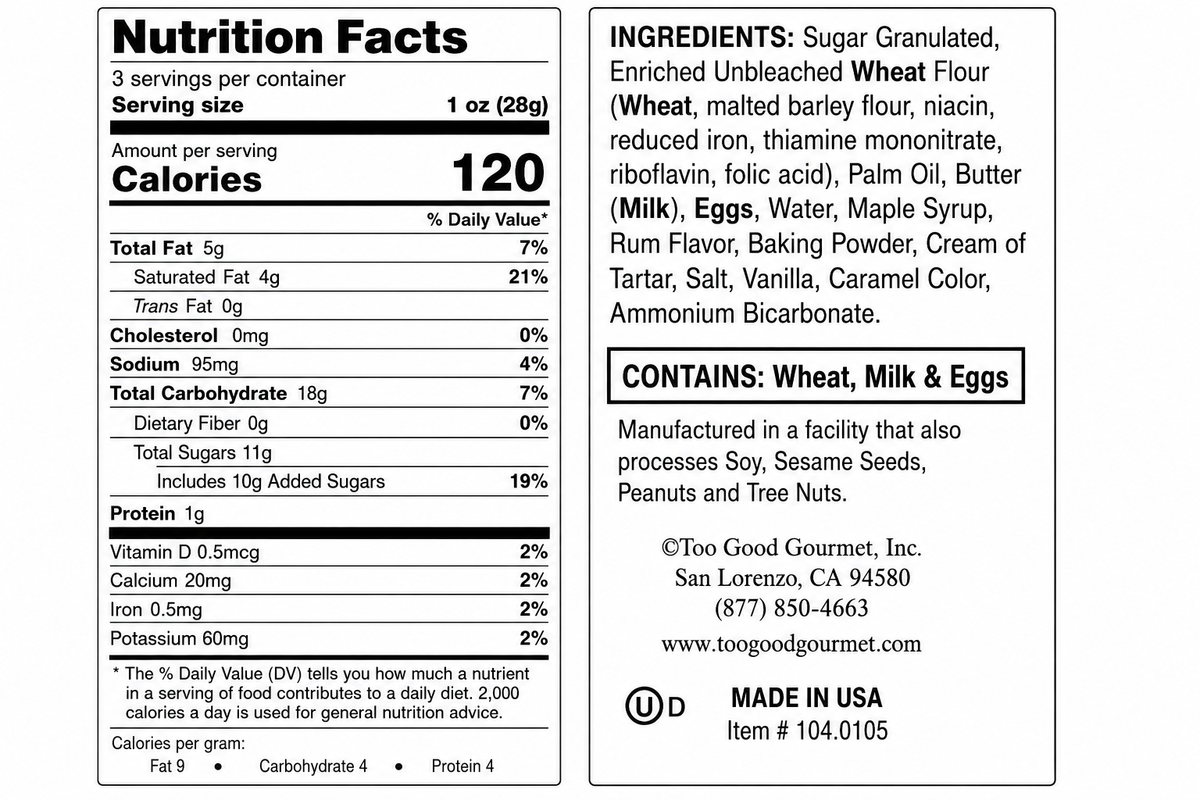 Salted Caramel Crisp Cookies Nutritional Facts & Ingredients List
