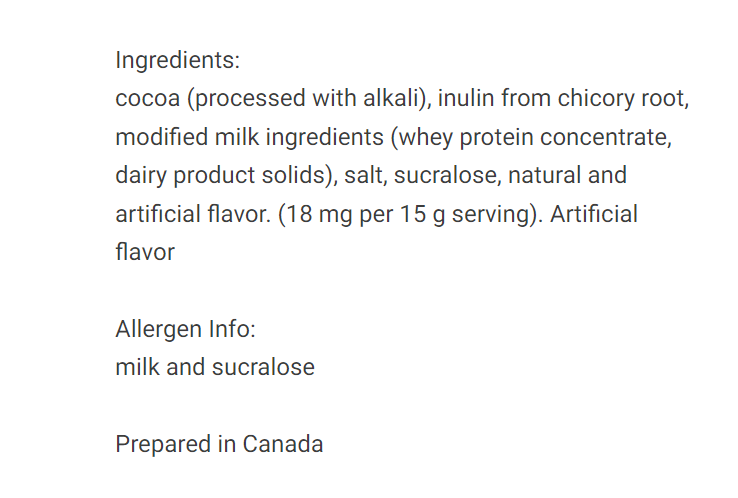 Ingredient list. Please call (501)-327-2182 for more information.