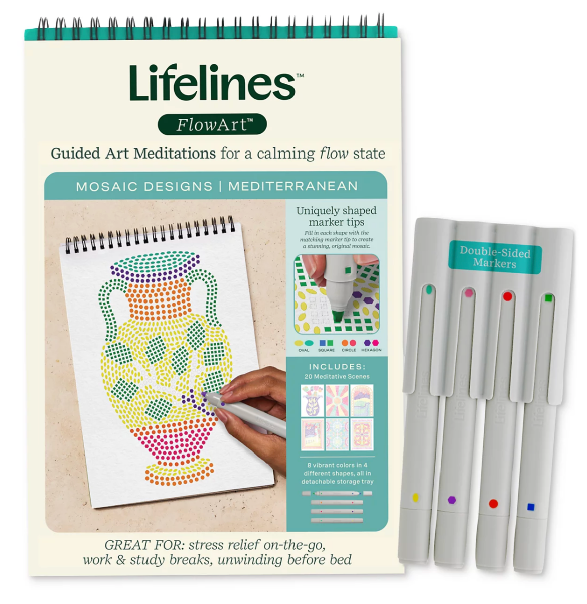 mediterranean art pad with 4 markers in their carrying case