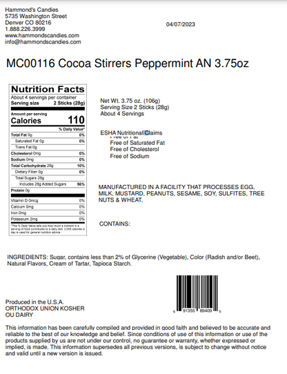 Ingredient list and nutritional information. Please call 501-327-2182 for more information.