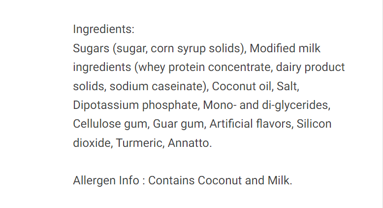 Ingredient list. Please call 501-327-2182 for more information.