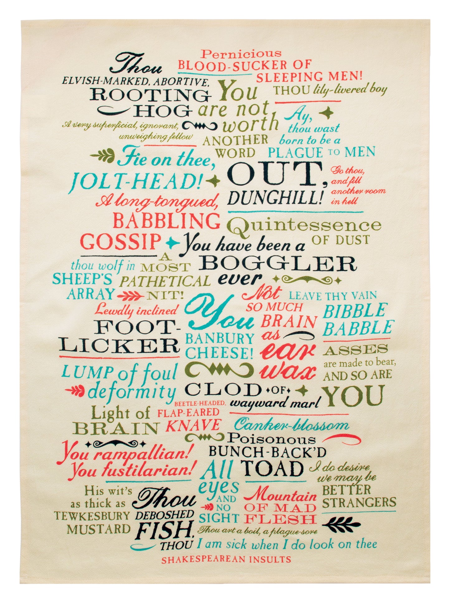 colorful towel filled with shakespearean insults