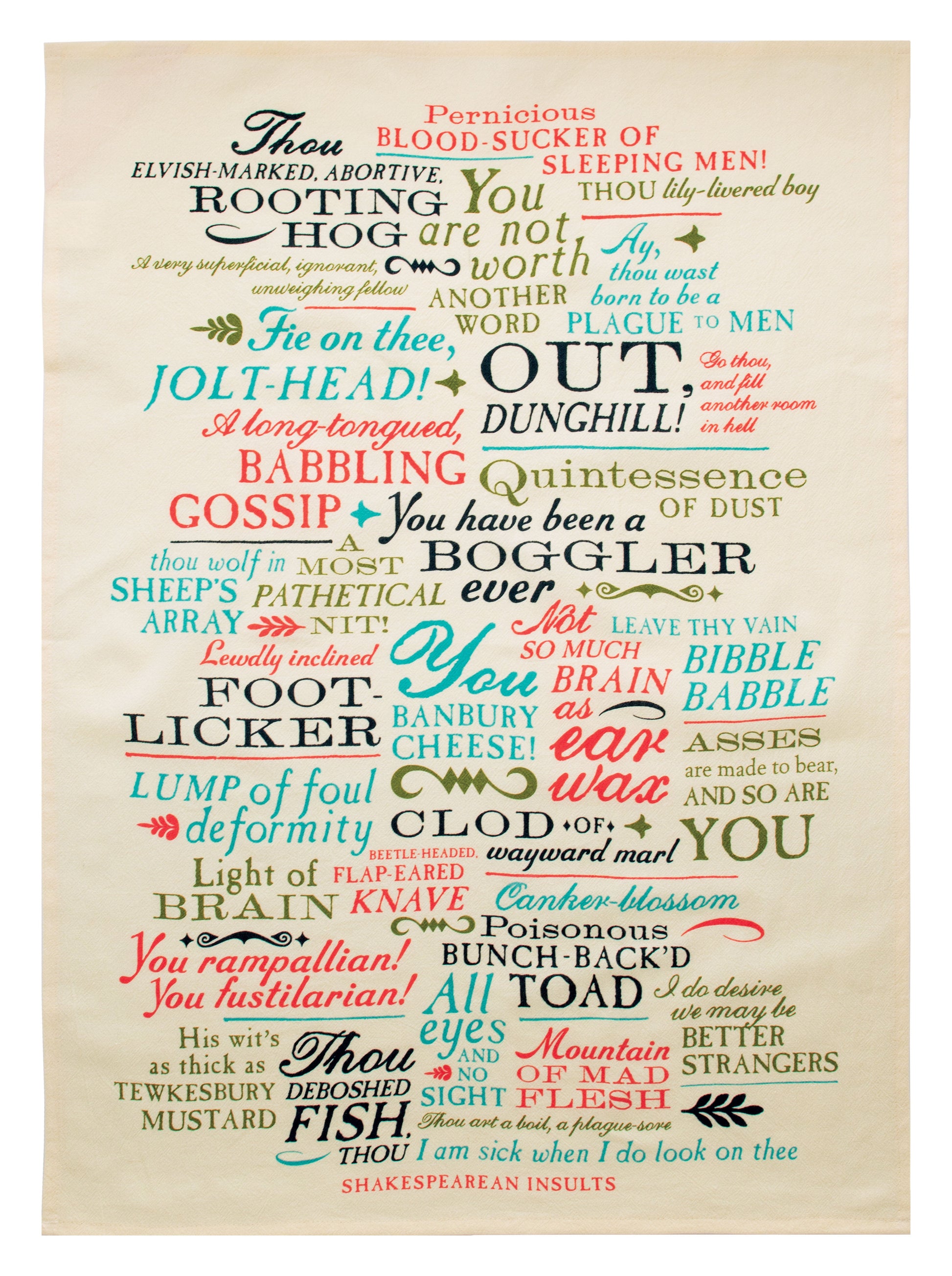 colorful towel filled with shakespearean insults