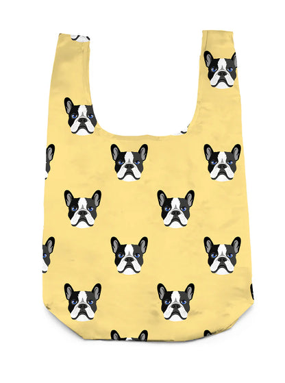 Yellow shopping bag printed with dog faces