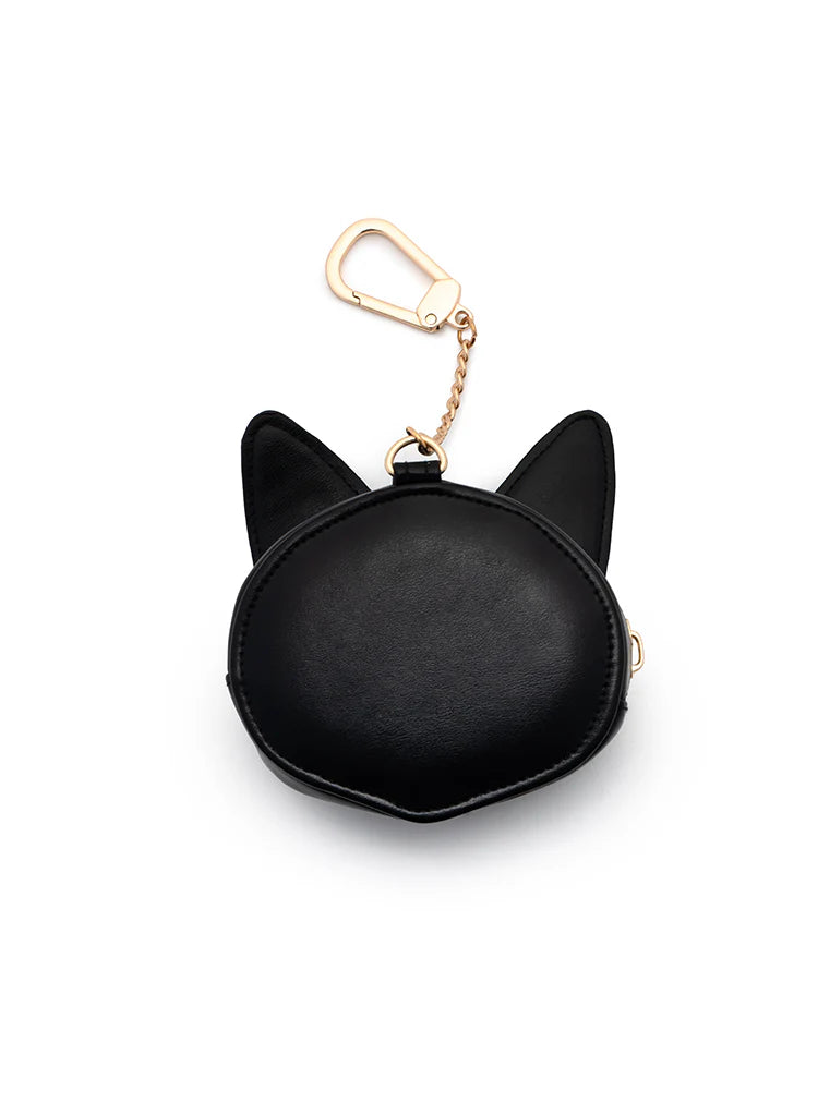 Back view of Black Cat head shaped bag charm pouch