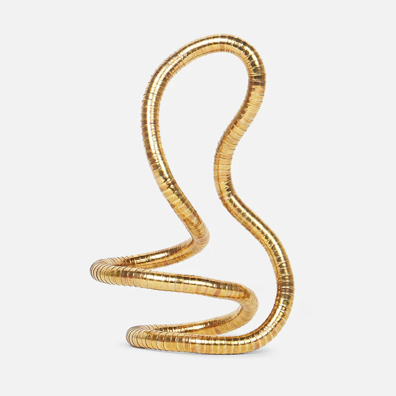 Gold snake-shaped fidget toy on a white background