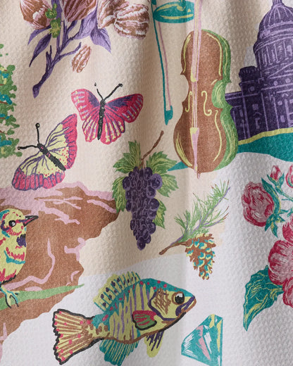 close-up of Greetings From Arkansas Tea Towel