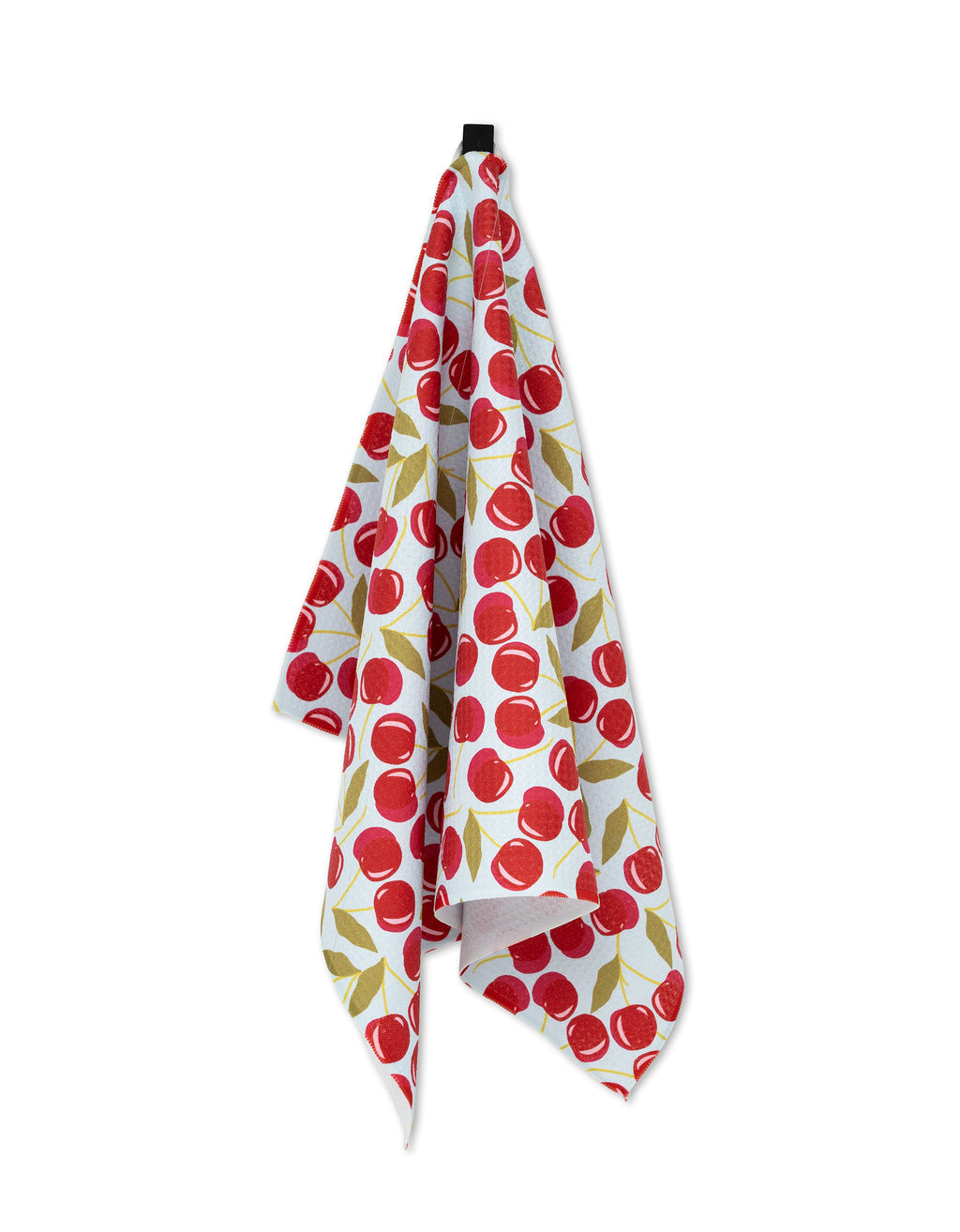 Sweet Cherry Tea Towel hanging on a hook